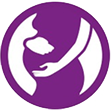Purple icon with silhouette of a pregnant woman