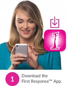 First Response Pregnancy Pro app being downloaded on a mobile phone by a female