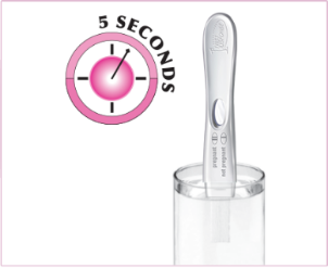 Dip the FIRST RESPONSE™ Early Result Pregnancy Test Absorbent Tip into urine for 5 seconds